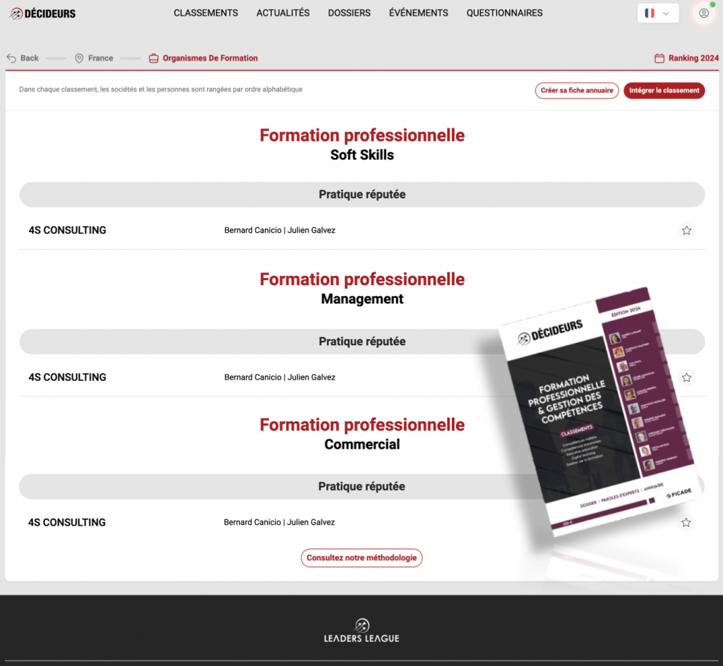 4S classé dans 3 nouvelles catégories & Expertises parmi les Meilleurs Organismes de Formation 2024.