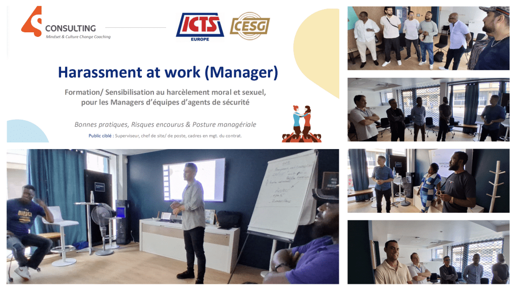 GRANDE PREMIÈRE : 4S forme les Managers CESG (Groupe ICTS Europe) à la prévention du harcèlement moral et sexuel au travail.