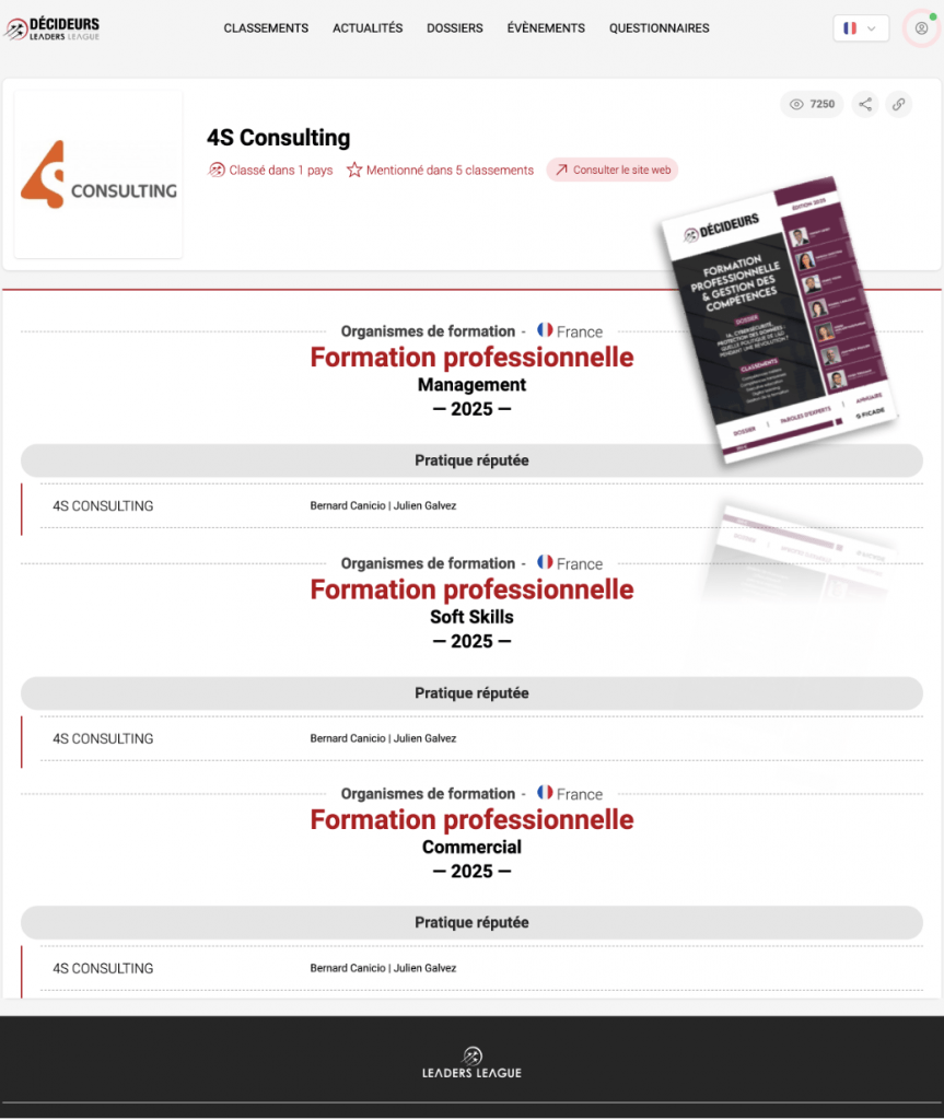 Breaking news - part 2 | 4S Consulting reconnu 5X en 2025 !